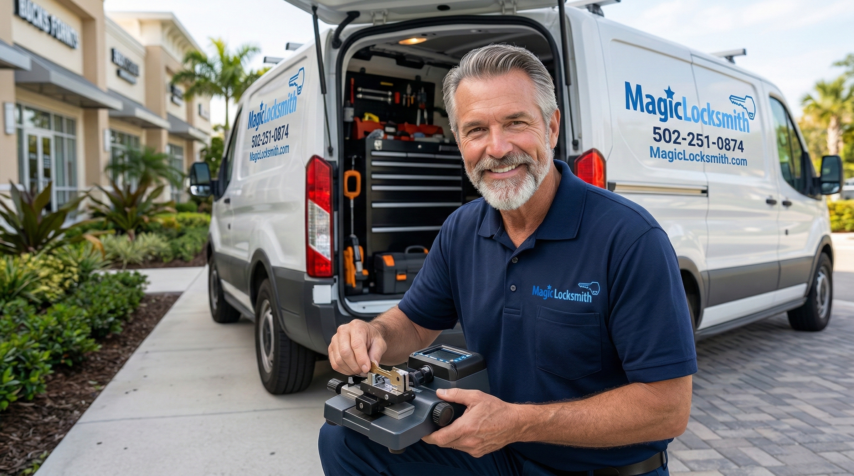 Locksmith Technician with Car Key Programing Computer at Customer Location.jpg in Elizabethtown, KY